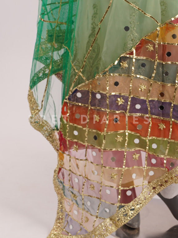 Green Net Dupatta - 54404