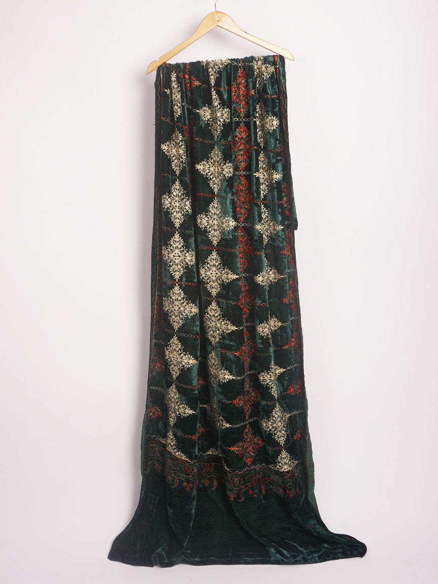 Green Embroidered Velvet Shawl SHL - 2265