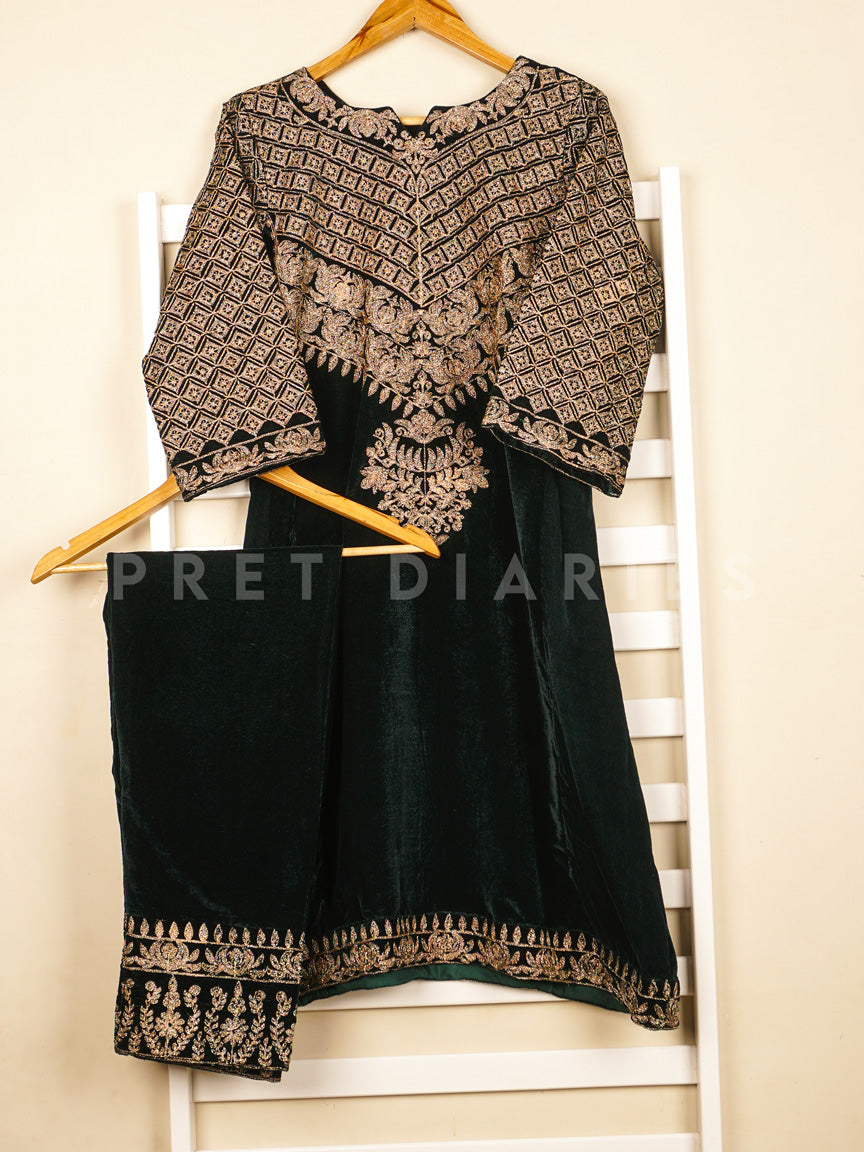 Green Velvet Embroidered 2 pc - 54820