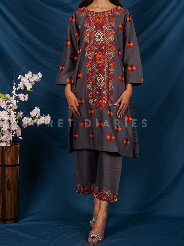 Grey Embroidered 2 pc - 54739
