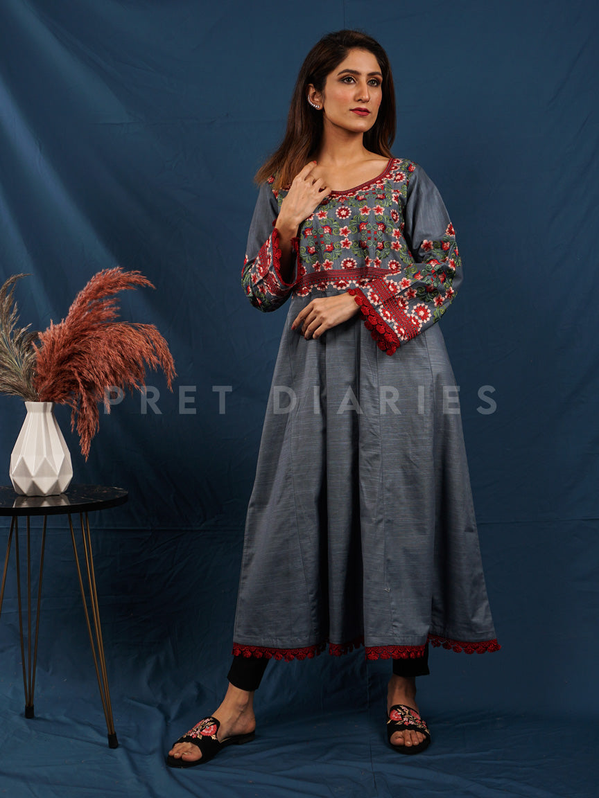 Grey Khaddar Frock - 54488