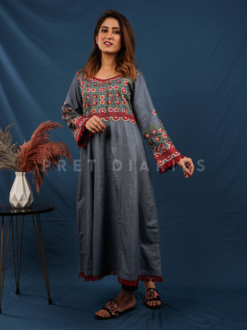 Grey Khaddar Frock - 54488