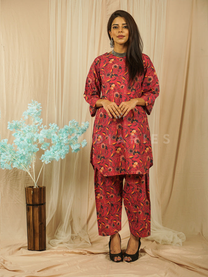 Maroon Digital Printed Kurta and Shalwar- 54631