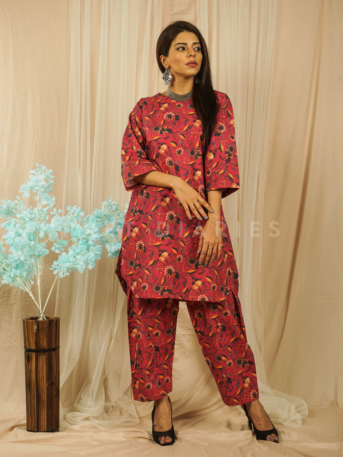 Maroon Digital Printed Kurta and Shalwar- 54631