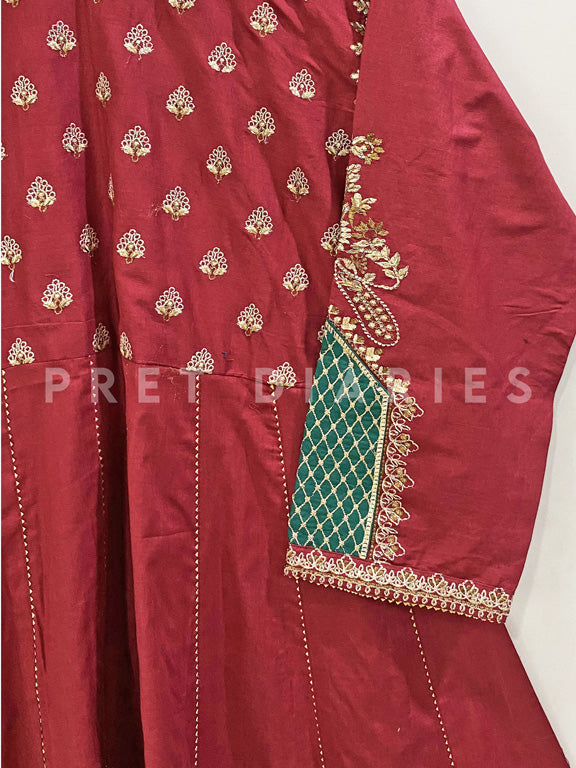 Maroon Embroidered Frock - 52949