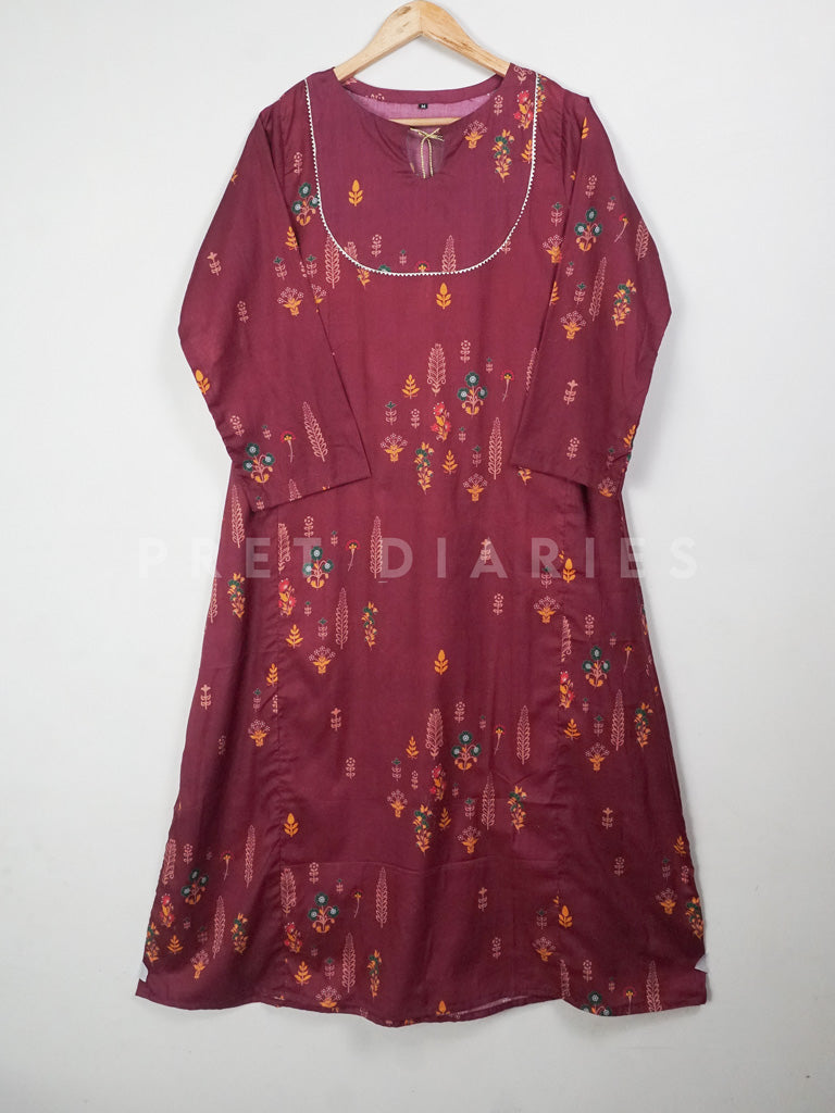 Maroon Digital Printed Frock - 54369