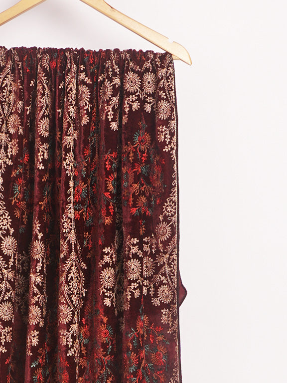 Maroon Embroidered Velvet Shawl SHL - 2264