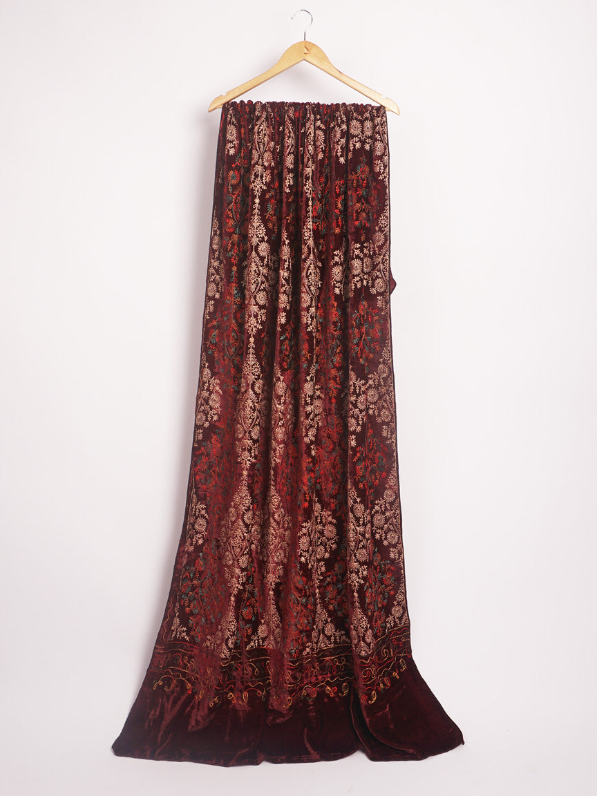 Maroon Embroidered Velvet Shawl SHL - 2264