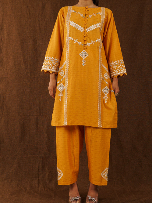Yellow Jacquard Embroidered 2 pc - 54710