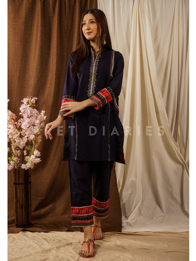 Navy Embroidered Gotta Work 2 pc - 52281