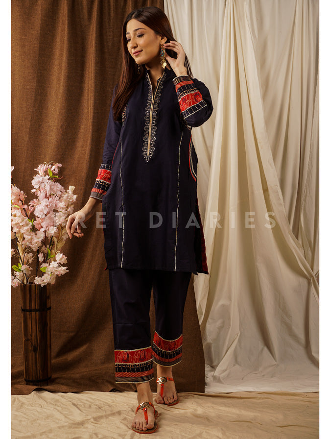 Navy Embroidered Gotta Work 2 pc - 52281