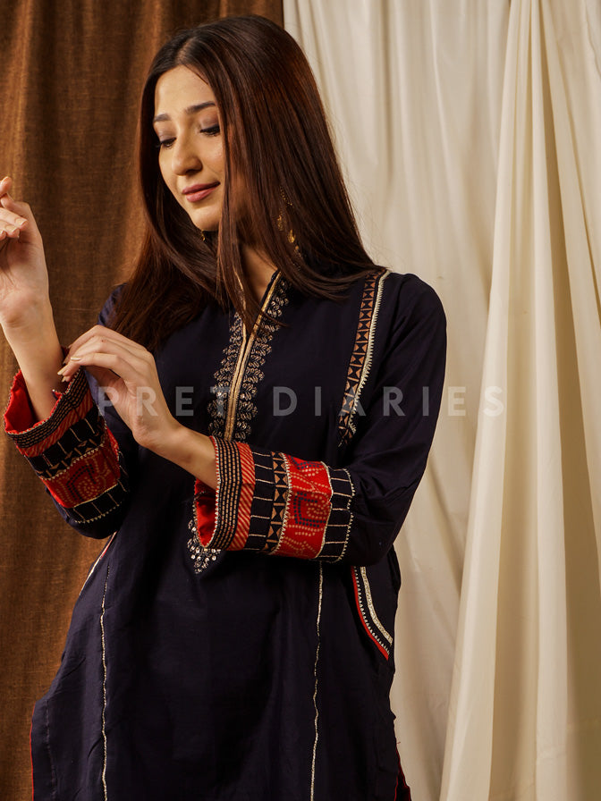 Navy Embroidered Gotta Work 2 pc - 52281