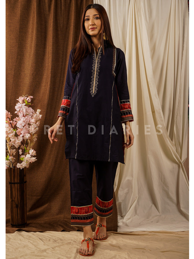 Navy Embroidered Gotta Work 2 pc - 52281