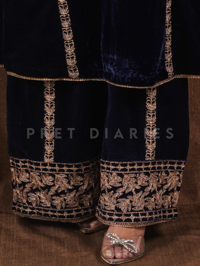Navy Velvet Embroidered 2 pc - 54811