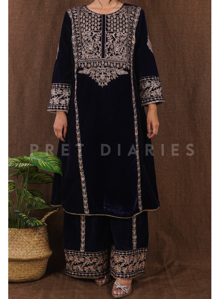 Navy Velvet Embroidered 2 pc - 54811
