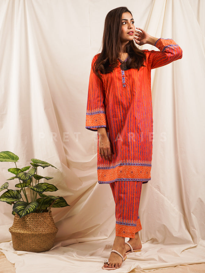 Orange Lawn Printed 2 pc - 54537