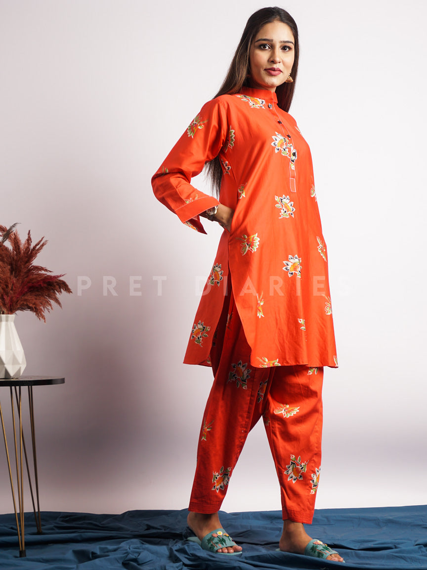 Orange Printed 2 pc - 54511