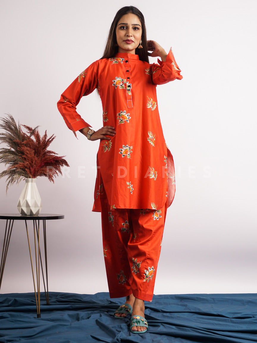 Orange Printed 2 pc - 54511