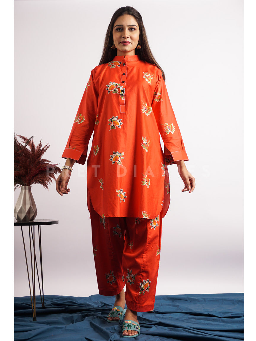 Orange Printed 2 pc - 54511