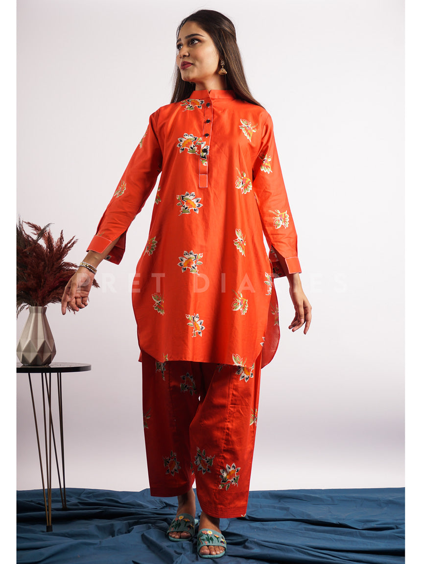 Orange Printed 2 pc - 54511