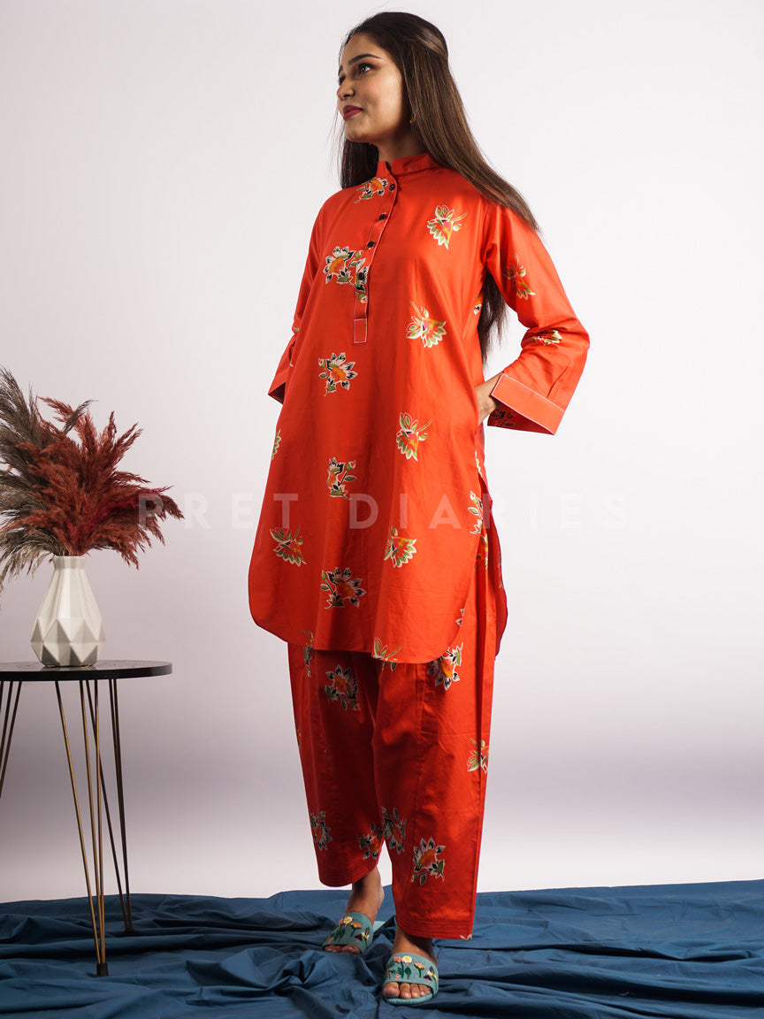 Orange Printed 2 pc - 54511