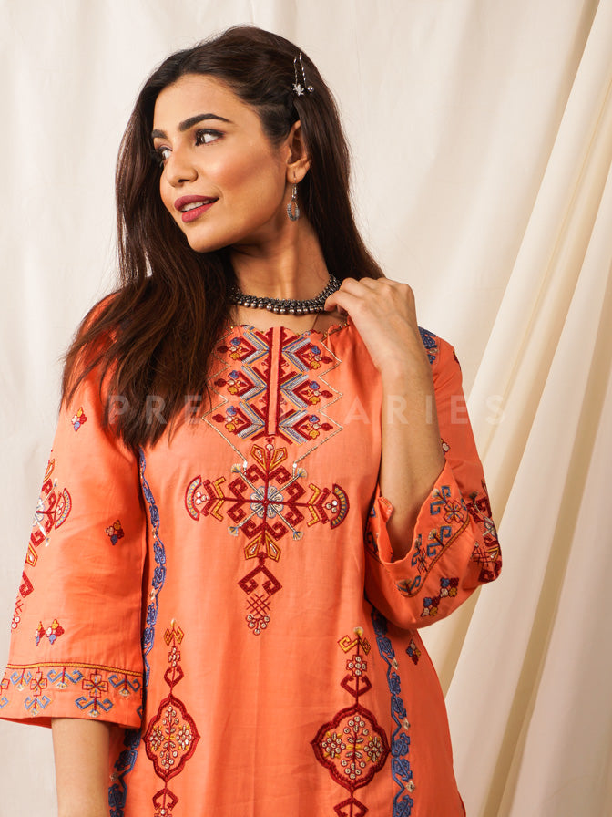 Peach Embroidered pc - 54508