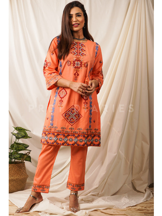 Peach Embroidered pc - 54508