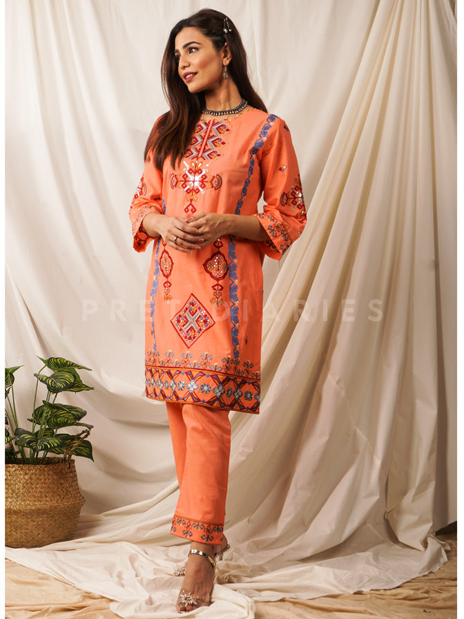 Peach Embroidered pc - 54508
