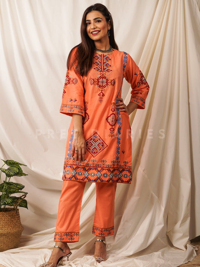 Peach Embroidered pc - 54508