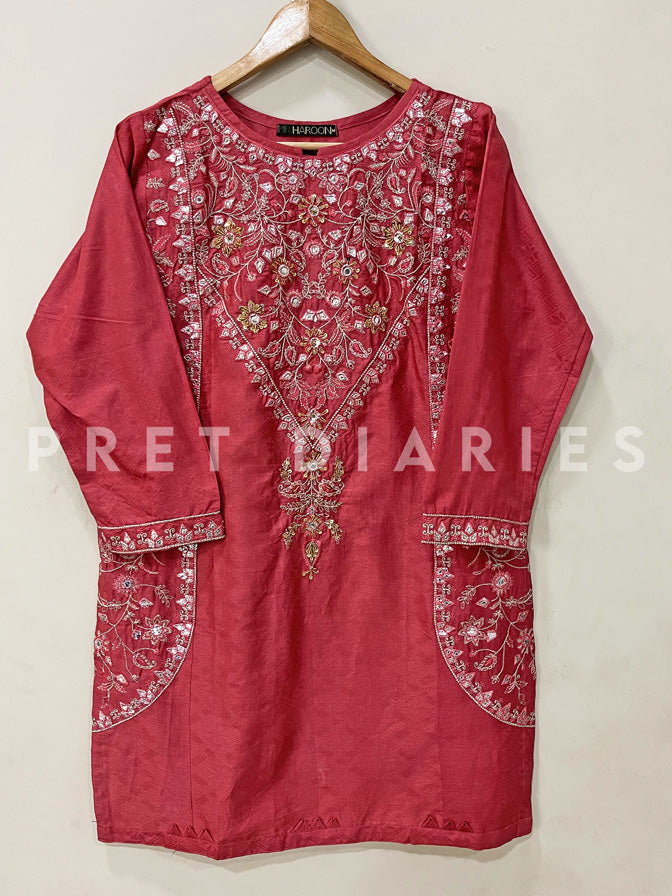 Pink Embroidered Kurta - 54175
