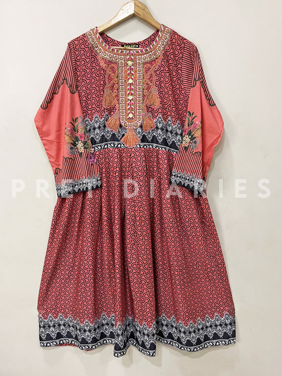 Pink Printed Long Frock - 54179