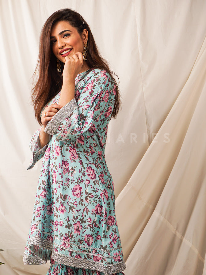 Ferozi Printed Shirt with Gharara/Trouser - 54502