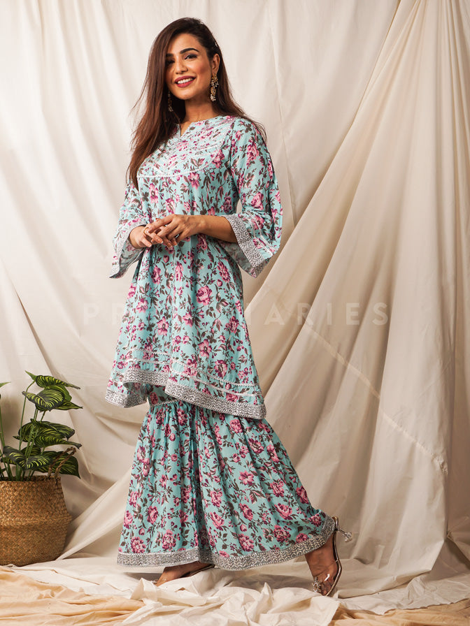 Ferozi Printed Shirt with Gharara/Trouser - 54502