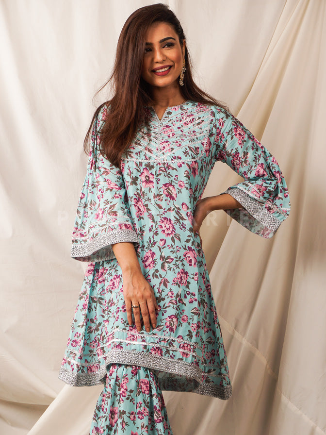 Ferozi Printed Shirt with Gharara/Trouser - 54502