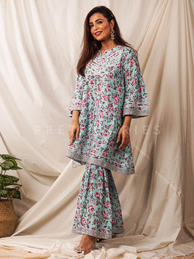 Ferozi Printed Shirt with Gharara/Trouser - 54502