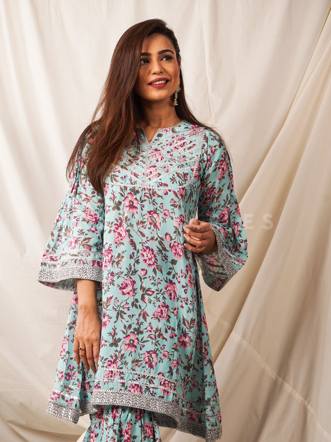 Ferozi Printed Shirt with Gharara/Trouser - 54502
