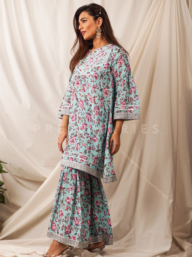 Ferozi Printed Shirt with Gharara/Trouser - 54502