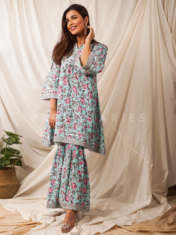 Ferozi Printed Shirt with Gharara/Trouser - 54502