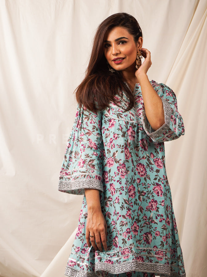 Ferozi Printed Shirt with Gharara/Trouser - 54502