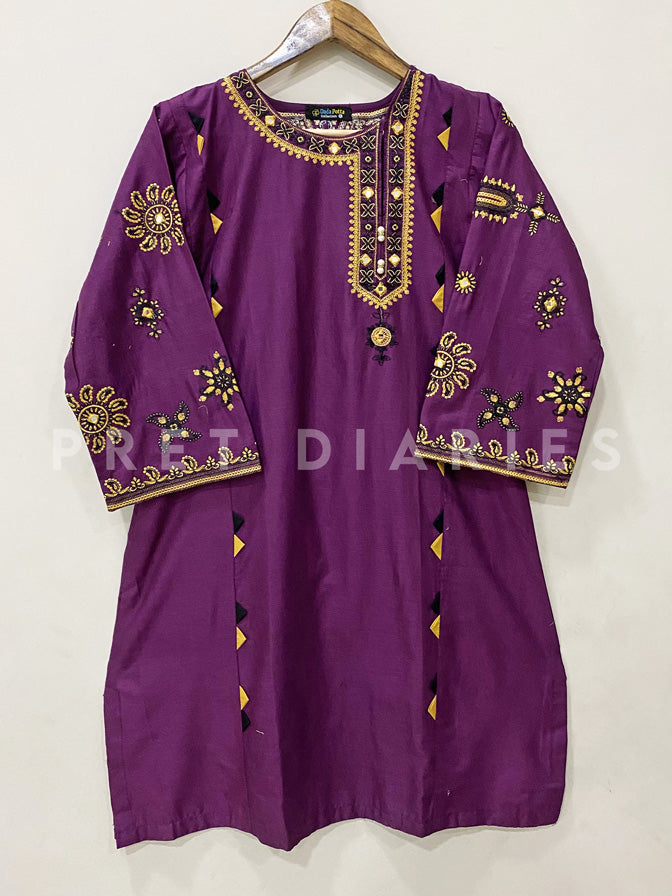 Purple Embroidered Kurta - 53023