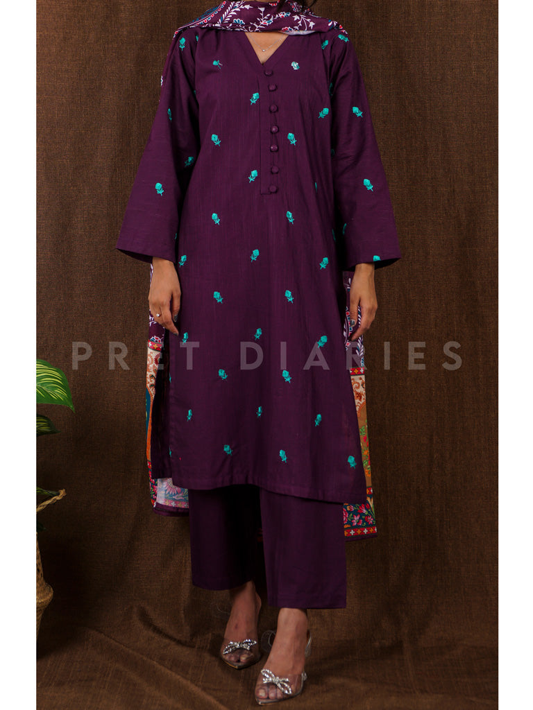 Purple Khaddar 3 pc - 54813