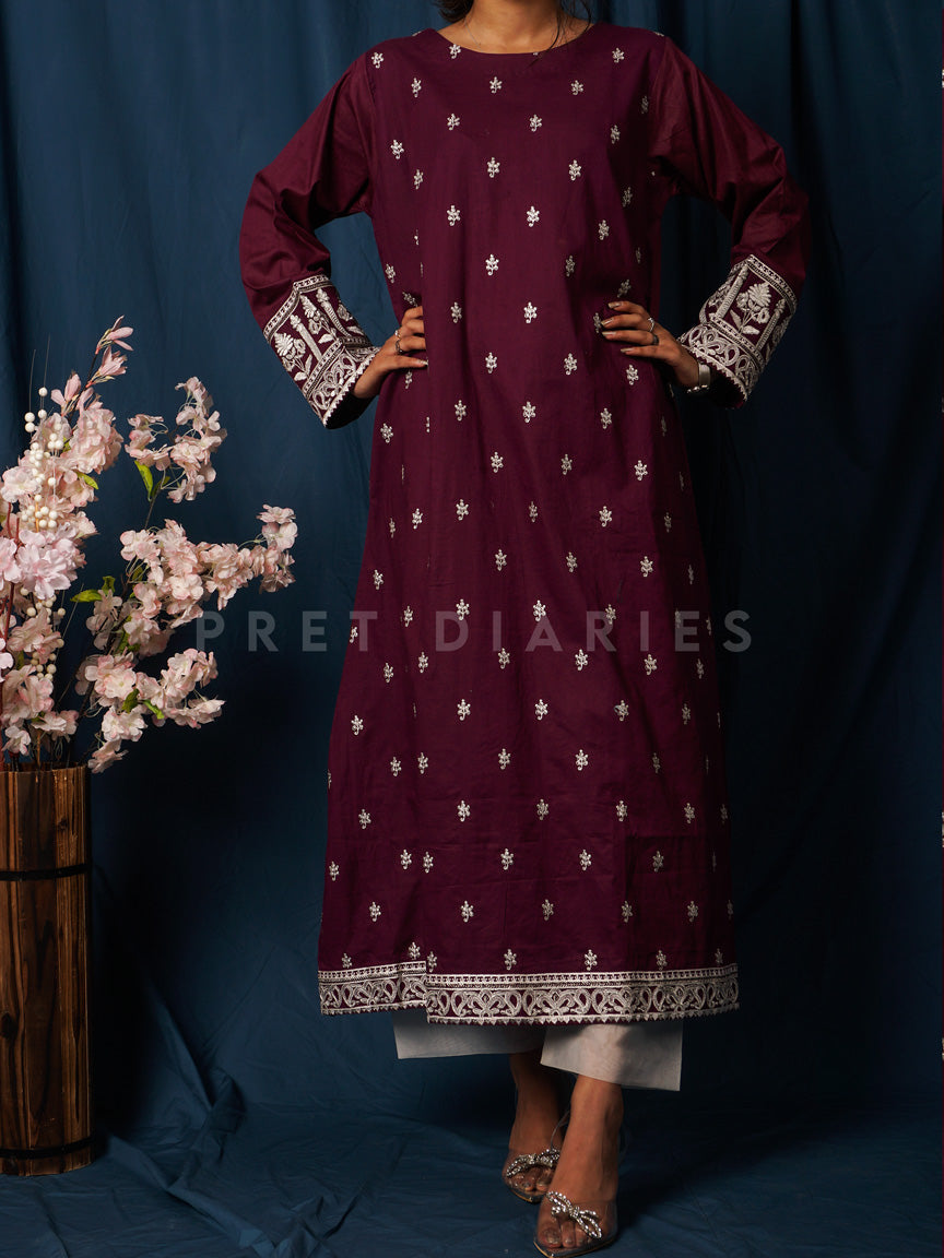 Purple Embroidered Long Frock - 54727