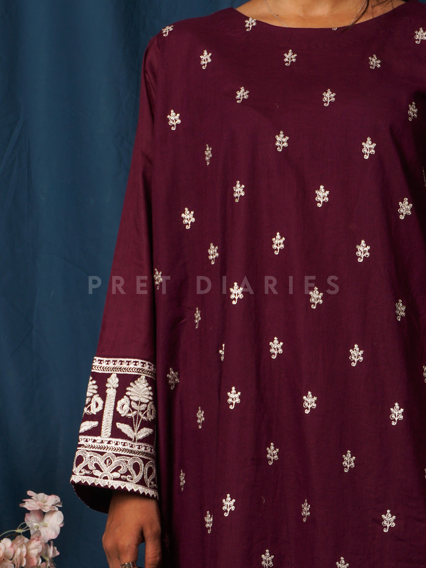 Purple Embroidered Long Frock - 54727