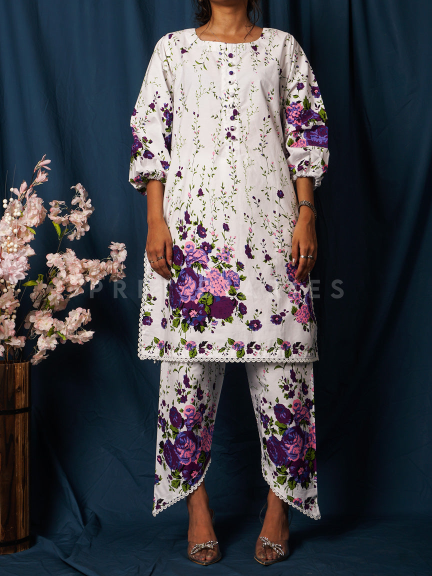 White Printed 2 pc - 54721