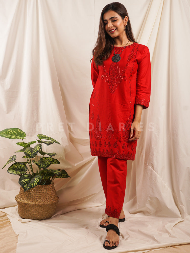 Red Embroidered 2 pc - 54221