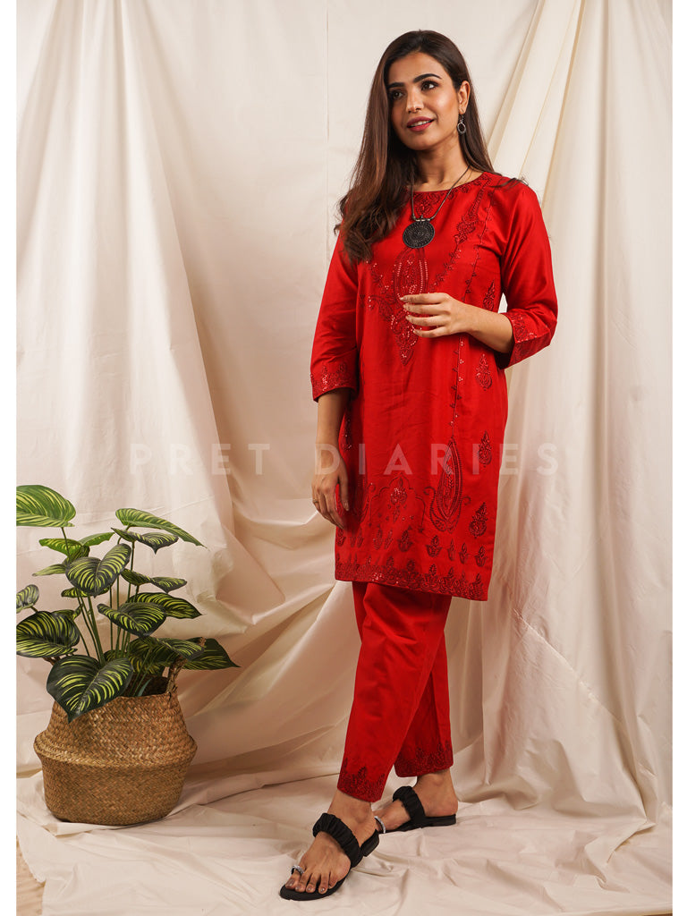 Red Embroidered 2 pc - 54221