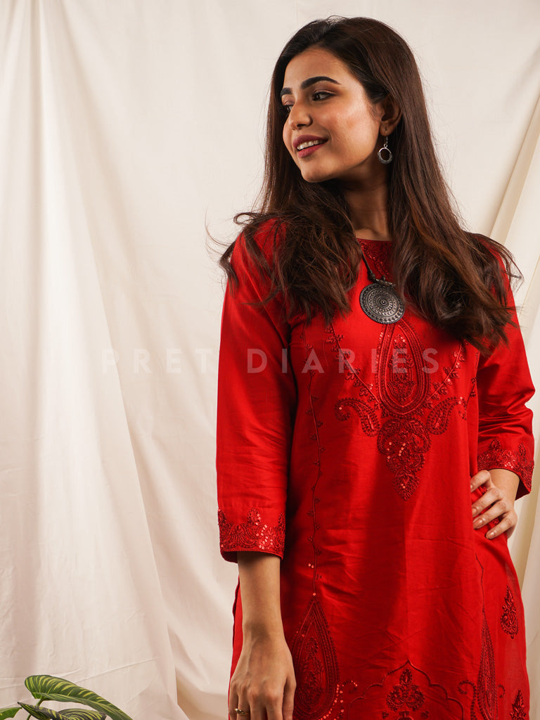 Red Embroidered 2 pc - 54221