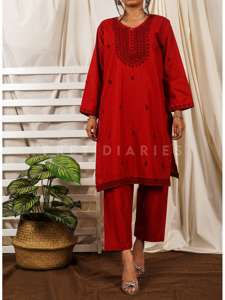 Red Hand Embroidered 2 pc - 54742