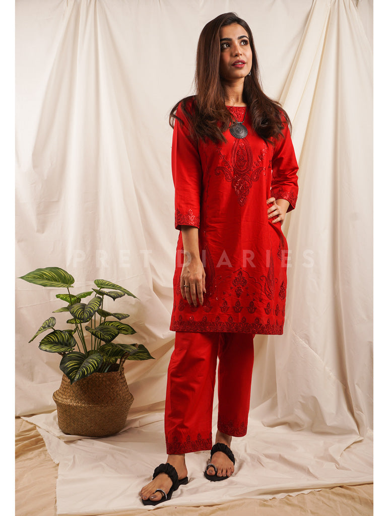 Red Embroidered 2 pc - 54221