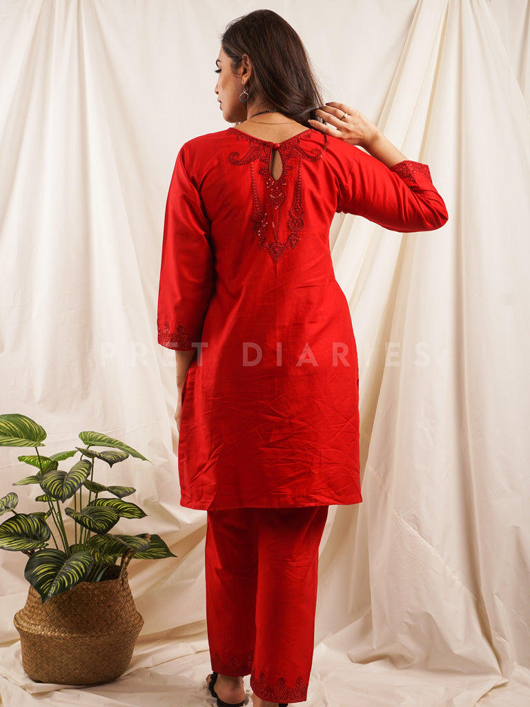 Red Embroidered 2 pc - 54221